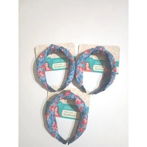 New Pioneer Woman Headband HERITAGE FLORAL Blue with Red Flowers 3pcs